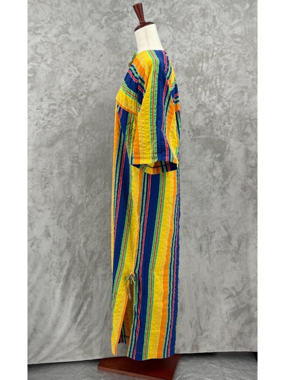 Vintage 70s Catalina ivid Striped Cotton Maxi Muumuu Swim Cover Caftan - Picture 4 of 16